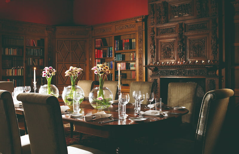 event dining set up in the library