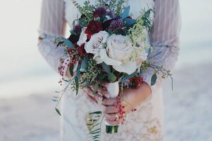 woman holding wedding bouquet